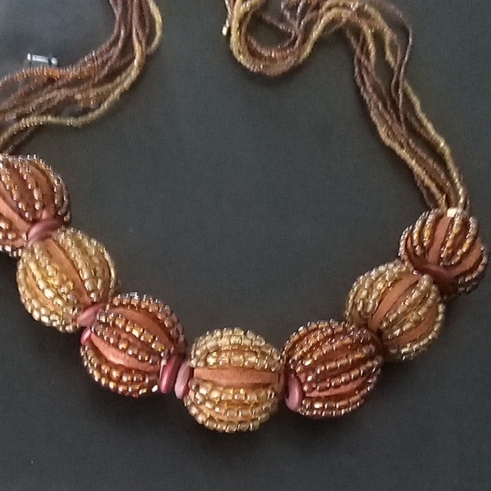 Beaded Statement Necklace in Brown and Gold